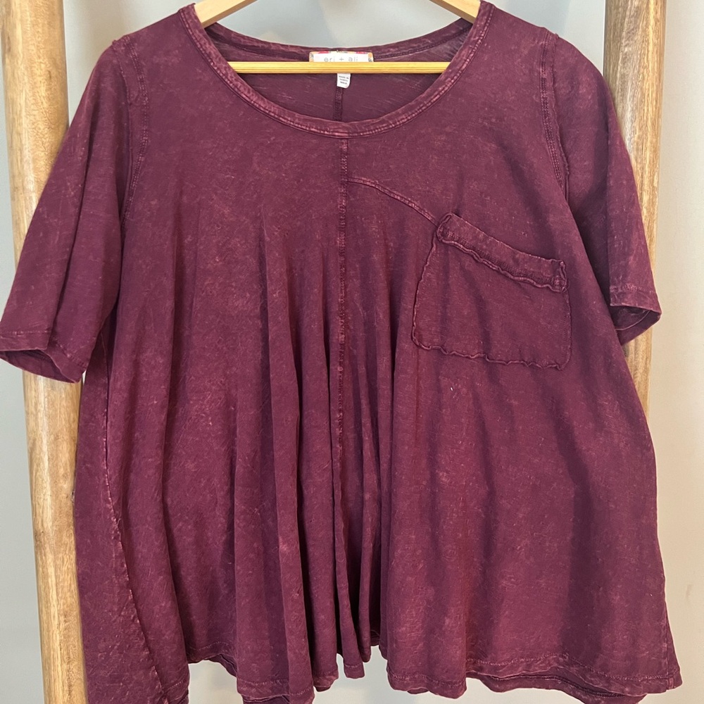 Eri + Ali for Anthropologie Waterfall Swing Tee Burgandy